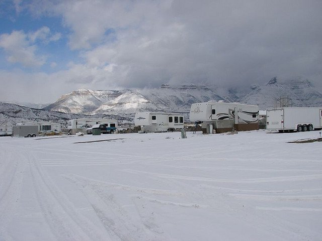 RV's Parked In the Snowy Mountains