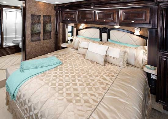 luxury rv bedroom with master bath